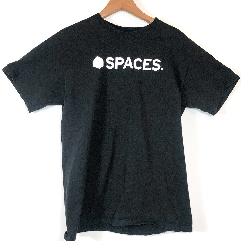 SPACES Mens Black T Shirt Short Sleeve Crew Neck Cotton Size M Hanes Tee